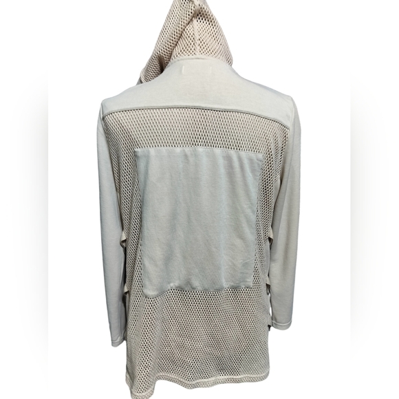(1560) Coco Y Club Beige Mesh Pockets  Open Front Hooded  Jacket Size Medium - Picture 7 of 10